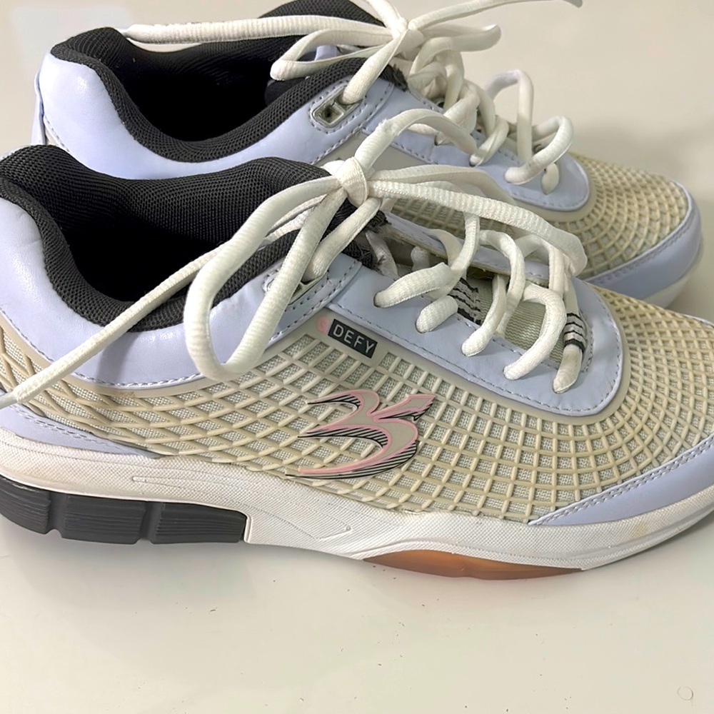 Like New, used 1 time, G-Defy Sneakers with White and Cream Accents